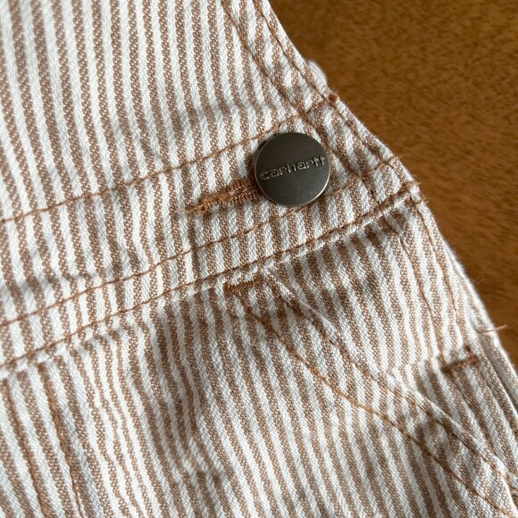 Carhartt tan railroad stripe overall shorts 6m - Picture 7 of 8